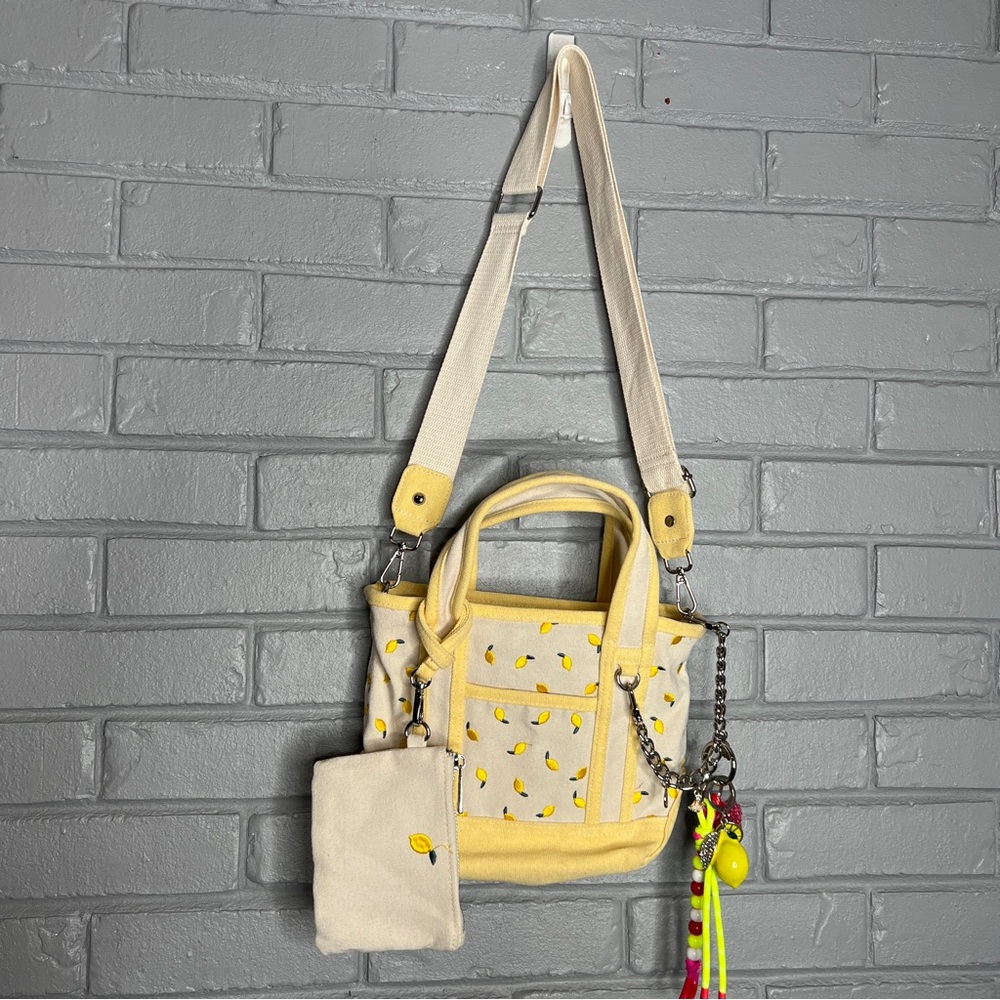 Madden Girl Lemon Print Mini Tote Bag with Charms and Coin Purse
